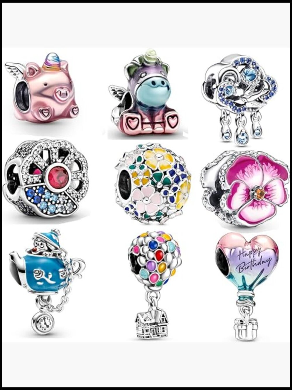 Silver Charm Beads Fit Bracelet DIY Jewelry Gift for Women Heart Beads Set 9